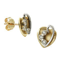 stud earrings heart bi-coloured zirconia 9k gold