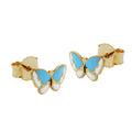 earring stud butterfly blue-white 9k gold