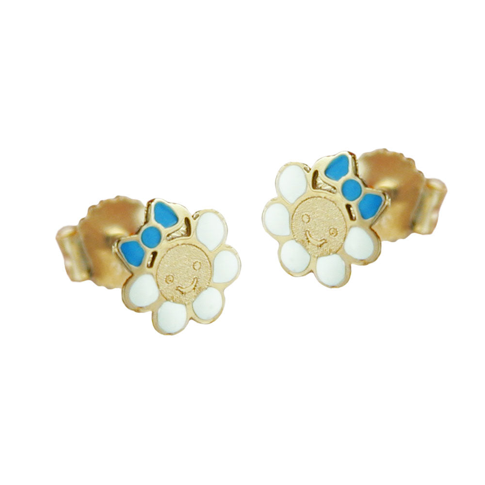 earring stud flower multicolored 9k gold