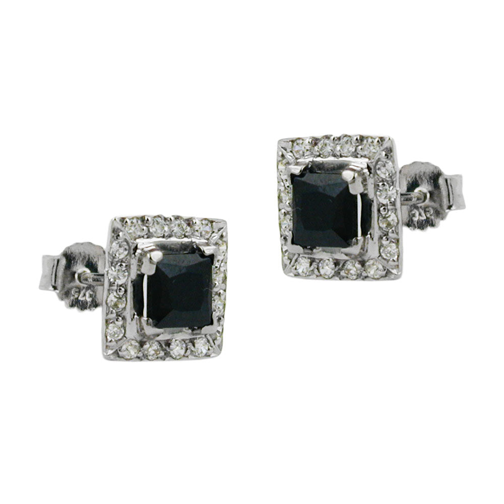 earrings black stone zirconia 9k gold
