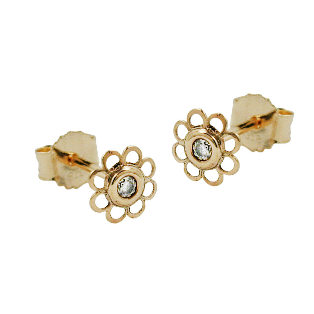 stud earrings flower with zirconia 9k gold