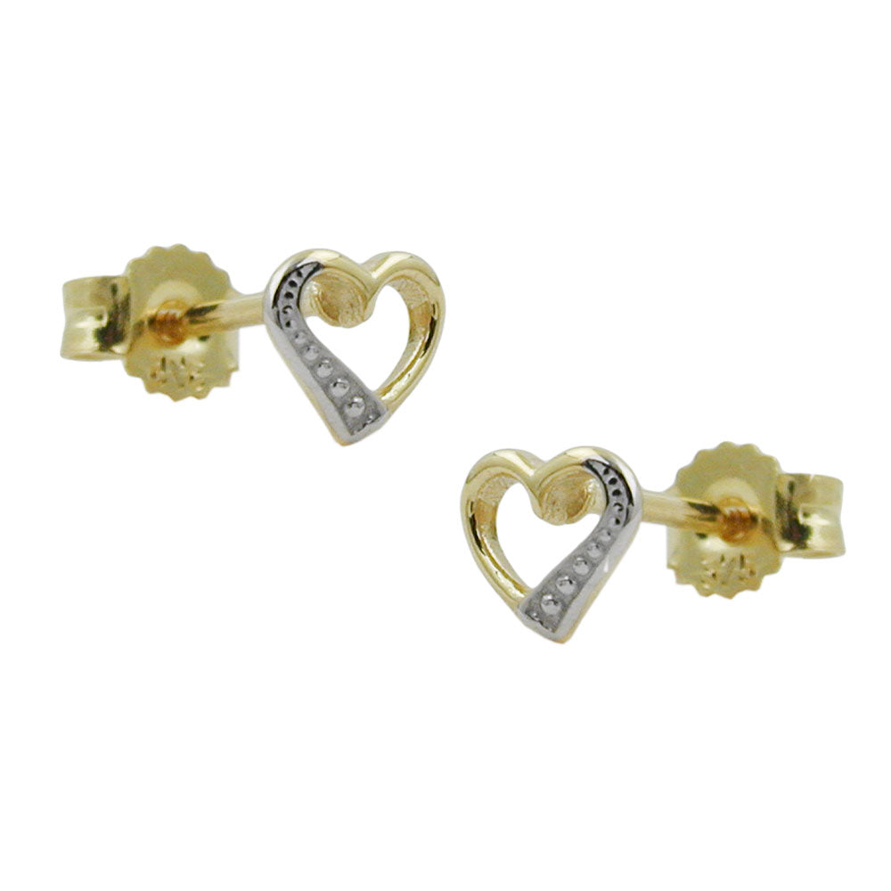 heart ear studs bi-colour 9k gold