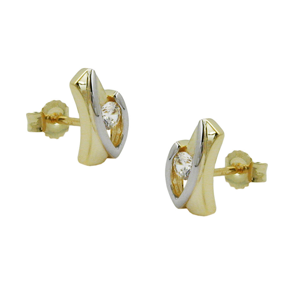 stud earrings bi-coloured zirconia 9k gold