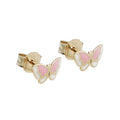stud earrings butterfly pink/ white 9k gold