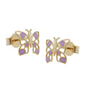 earring stud butterfly purple 9k gold
