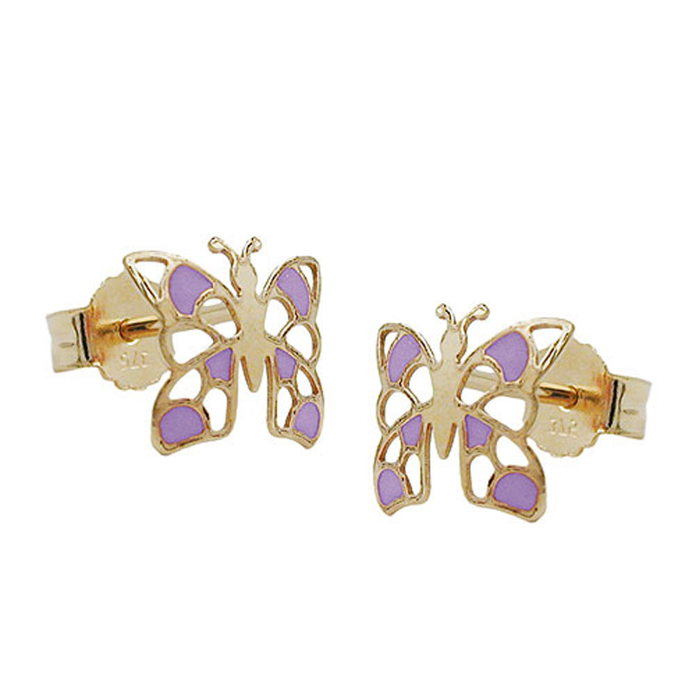 earring stud butterfly purple 9k gold