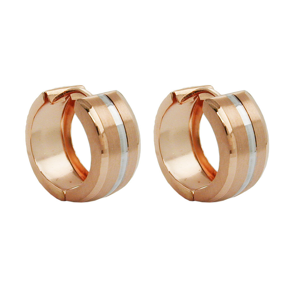 hoop earrings 16x8mm hinged bicolor rhodium plated satin 9k rose gold