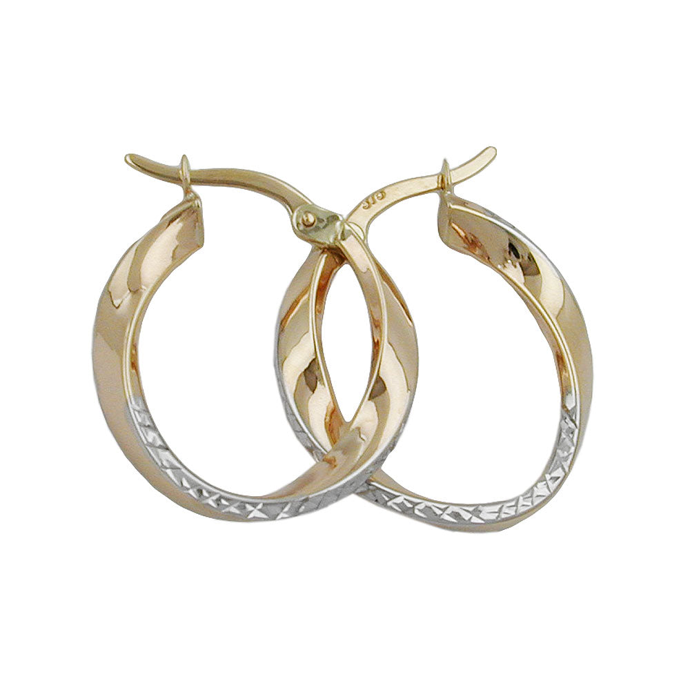 hoop earrings 20x3mm bicolor diamond cut curved 9k gold