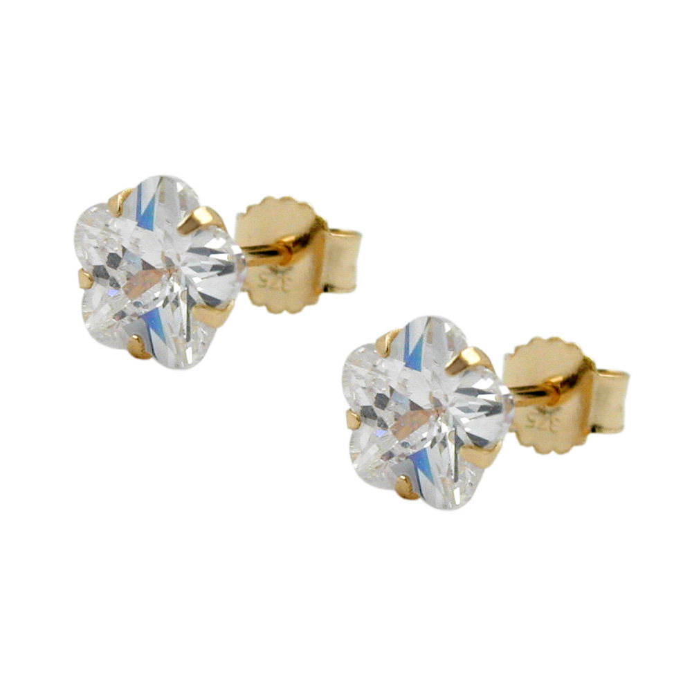 stud earrings 6mm zirconia flowers 9k gold
