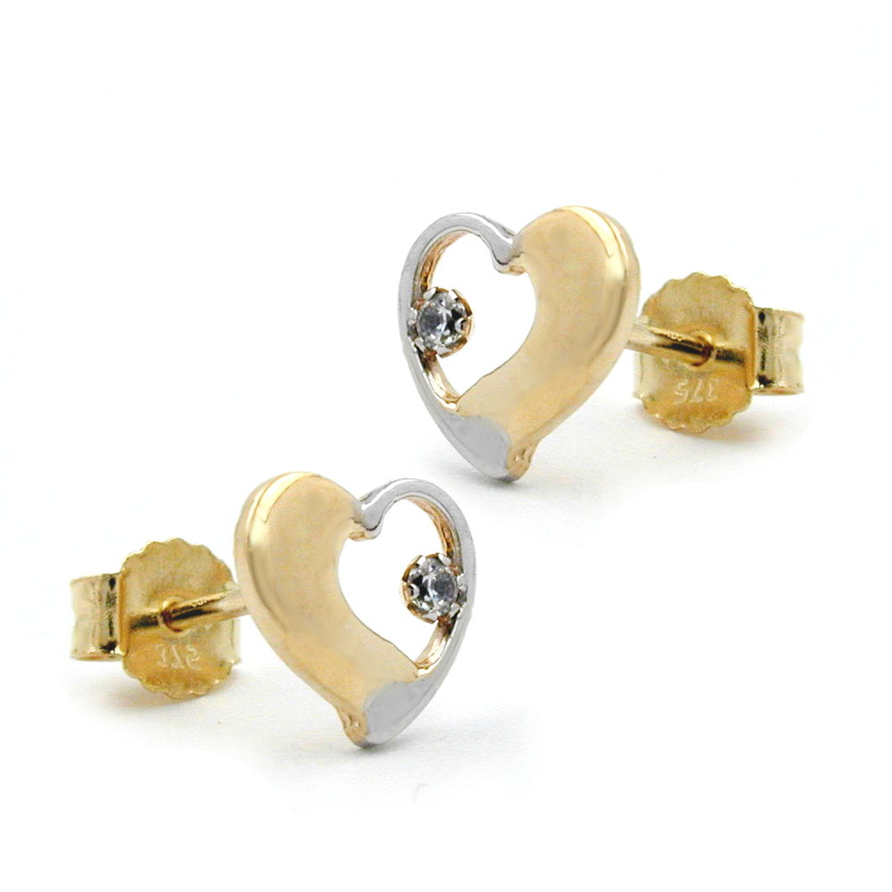stud earrings hearts bi-coloured 9k gold