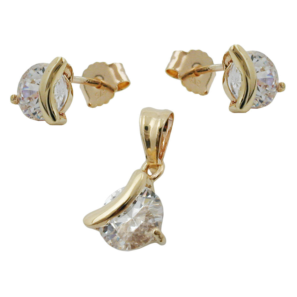 set ear studs/ pendant zirconia 9k gold