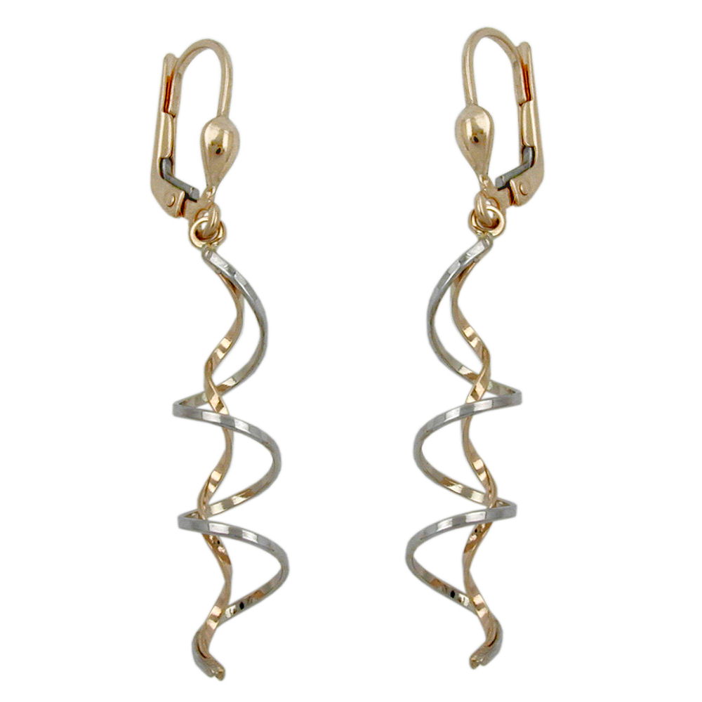leverback earrings bicolour spirals 9k gold
