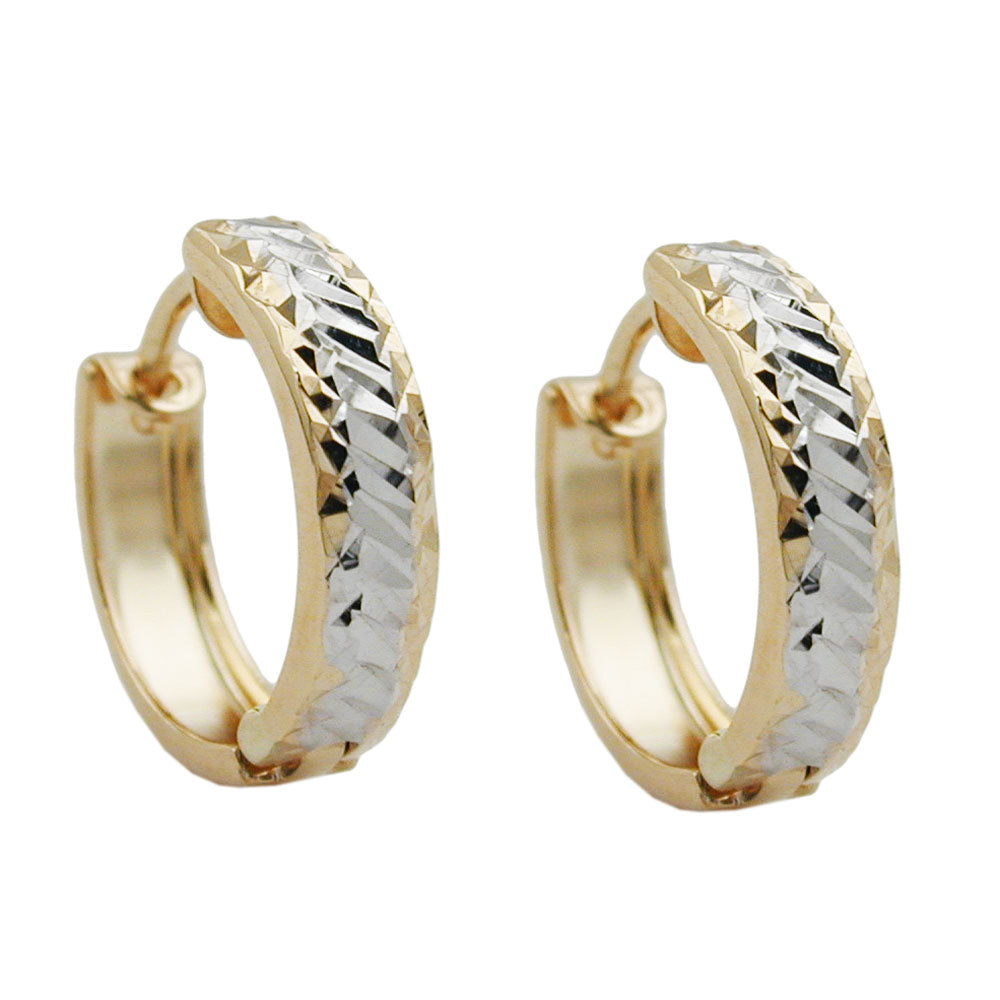 hoop earrings 11x3mm hinged bicolor rhodium plated diamond 9k gold