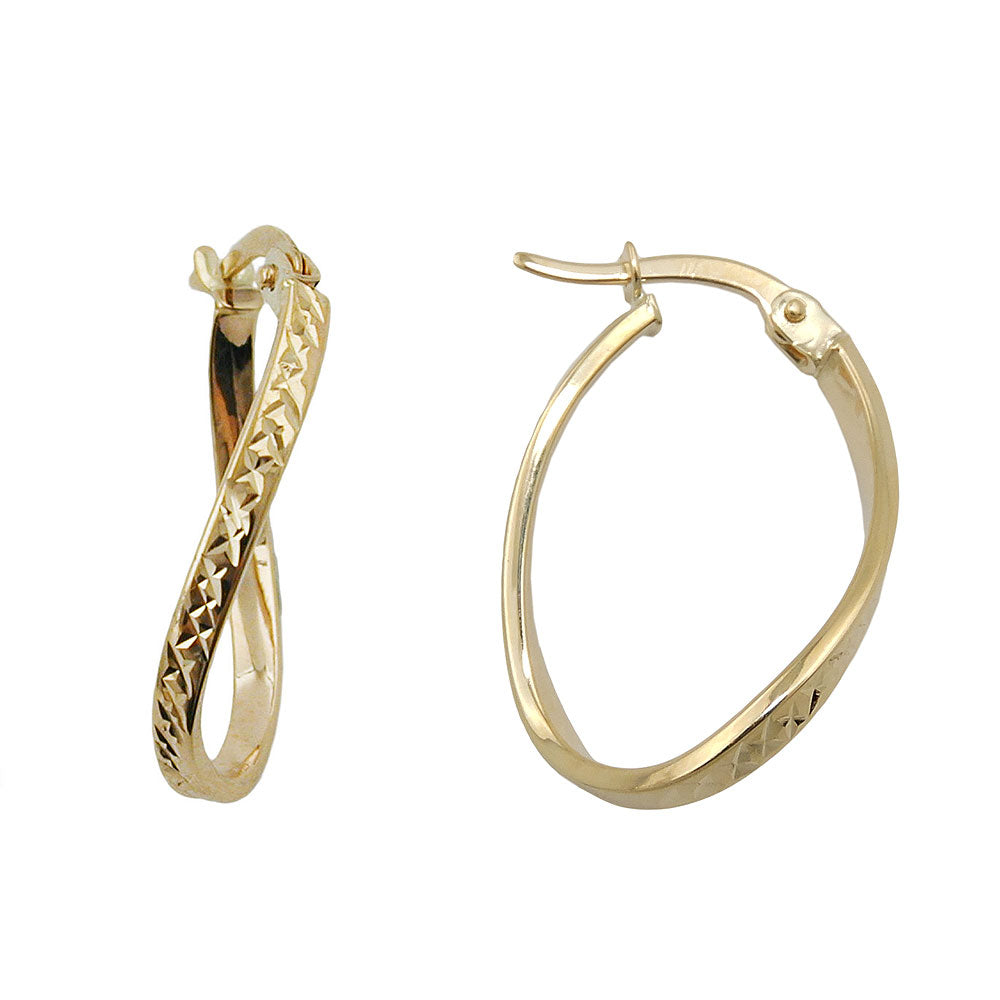 hoop earrings 23x15x2mm oval twisted diamond cut 9k gold