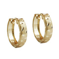 hoop earrings 11x3mm hinged matte finish diamond cut 9k gold