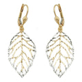 leverback earrings dangle 45x16mm leafs openwork bicolour 9k gold