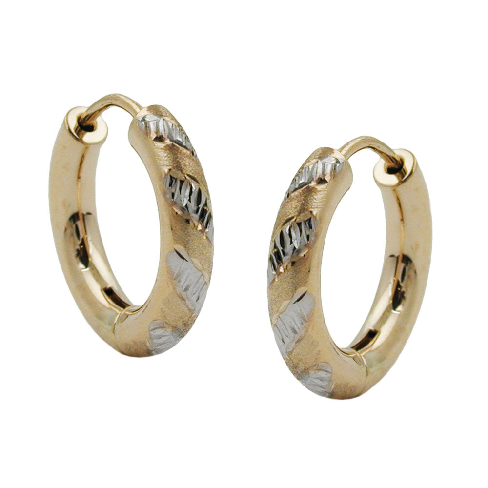hoop earrings bicolour diamond cut 9k gold
