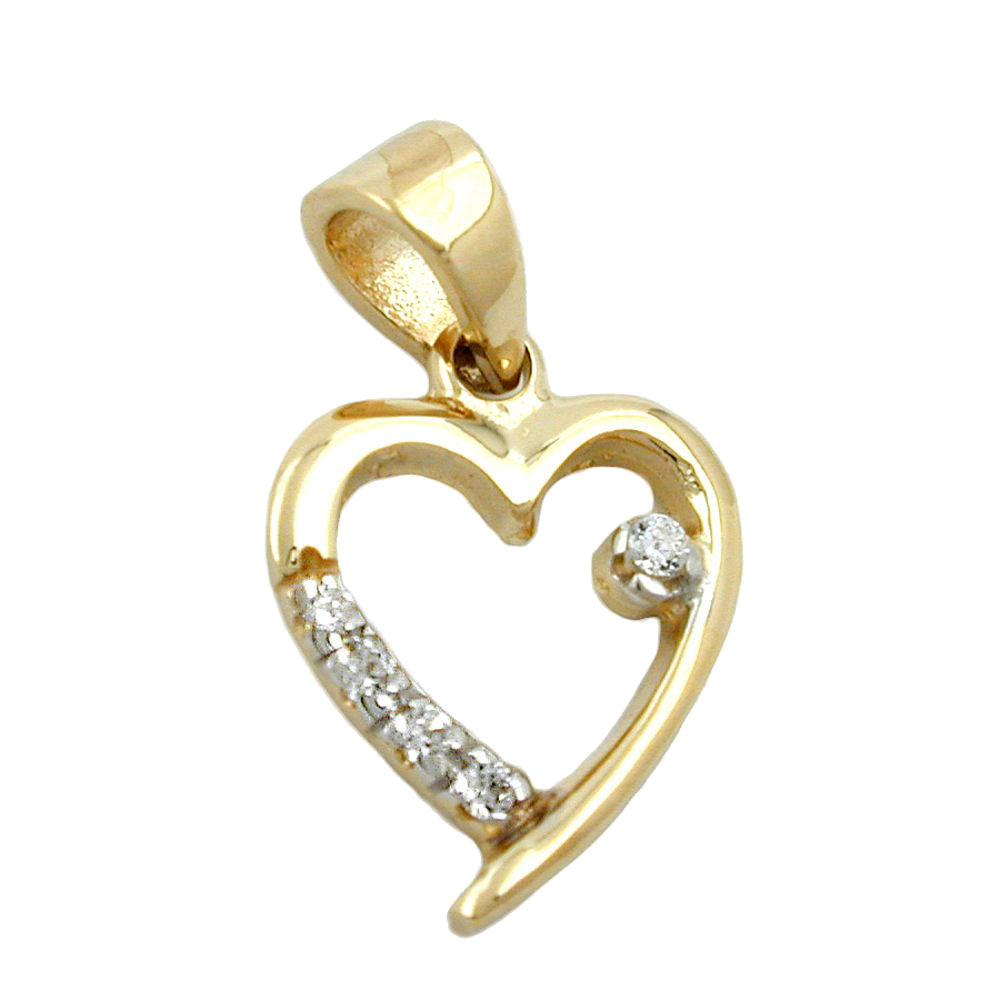 pendant heart with 5 cubic zirconia crystals 9k gold