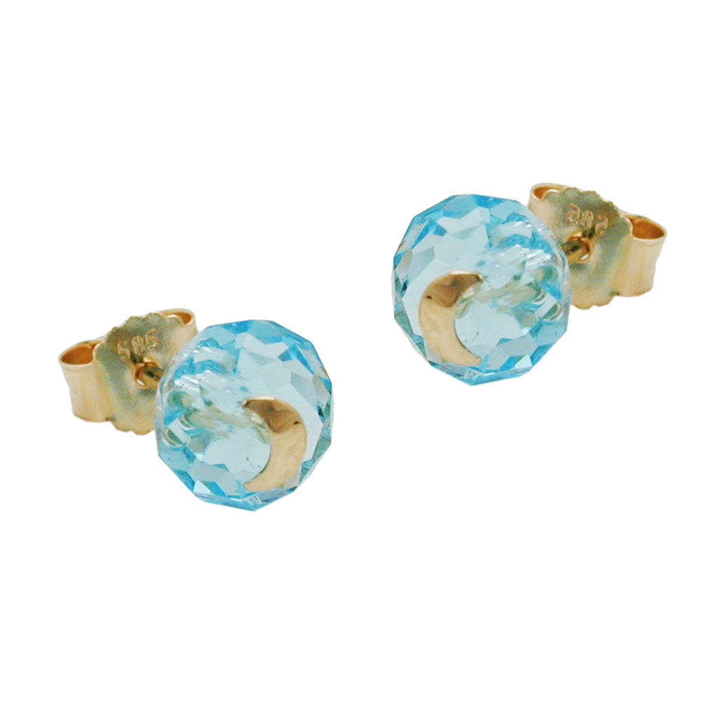 stud earrings crystal aqua moon 14k gold