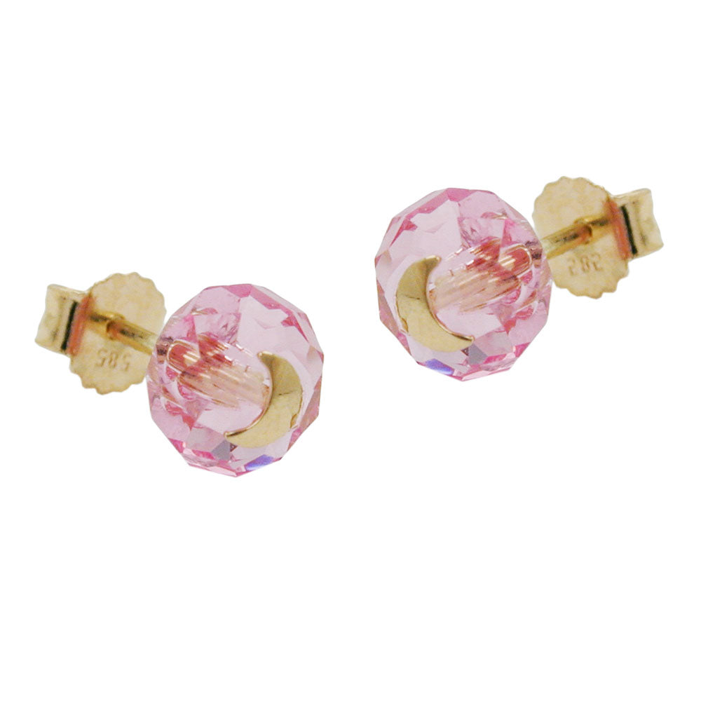 stud earrings crystal pink moon 14k gold