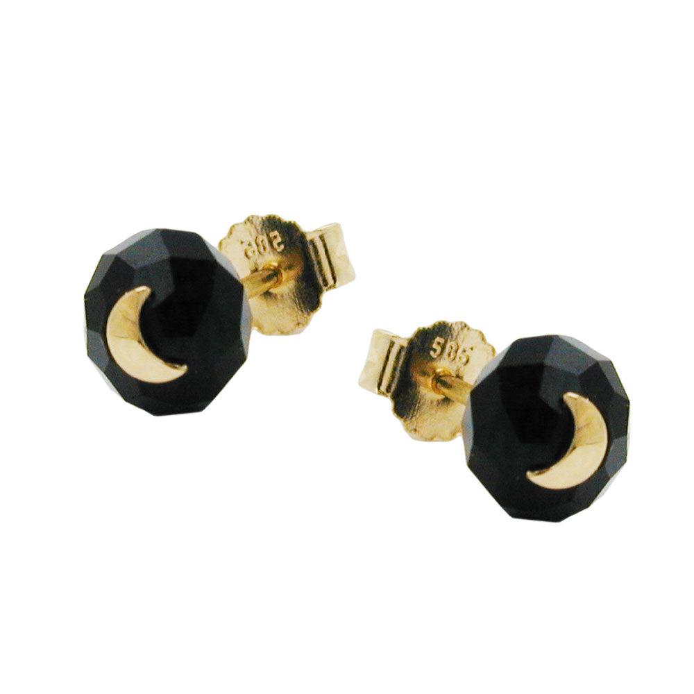 stud earrings crystal black moon 14k gold
