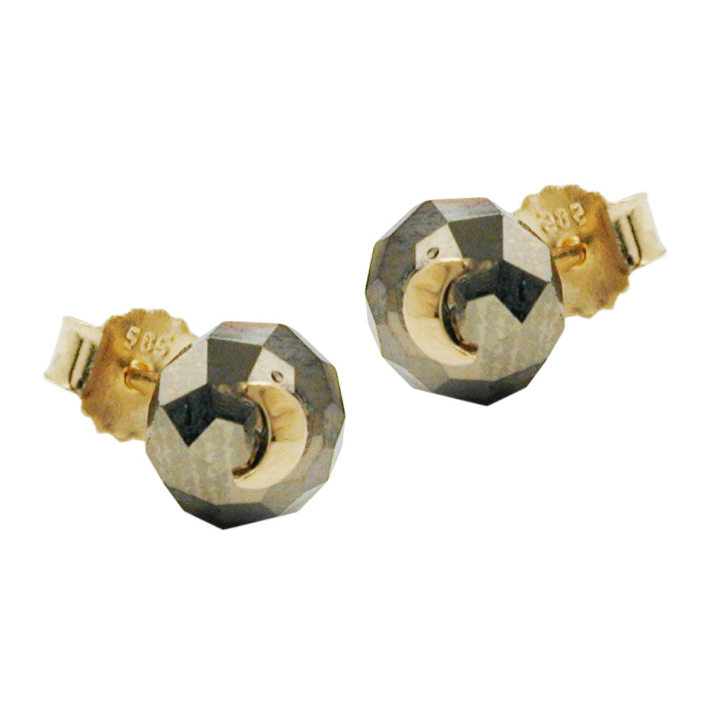stud earrings black glass moon 14k gold