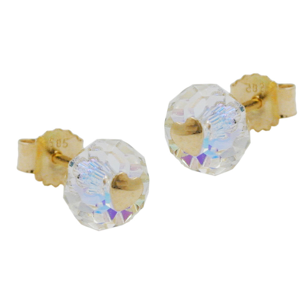 stud earrings crystal white heart 14k gold