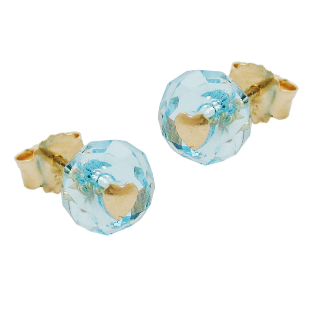 stud earrings crystal aqua heart 14k gold