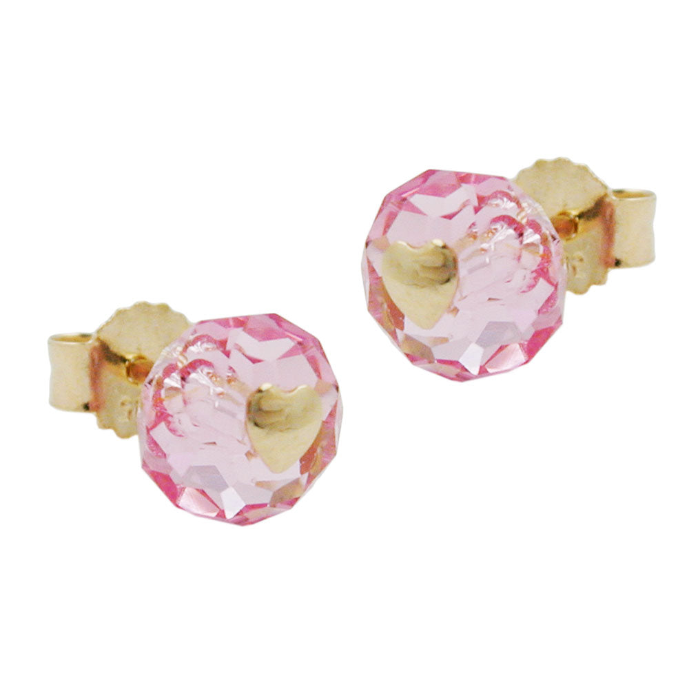 stud earrings crystal pink heart 14k gold