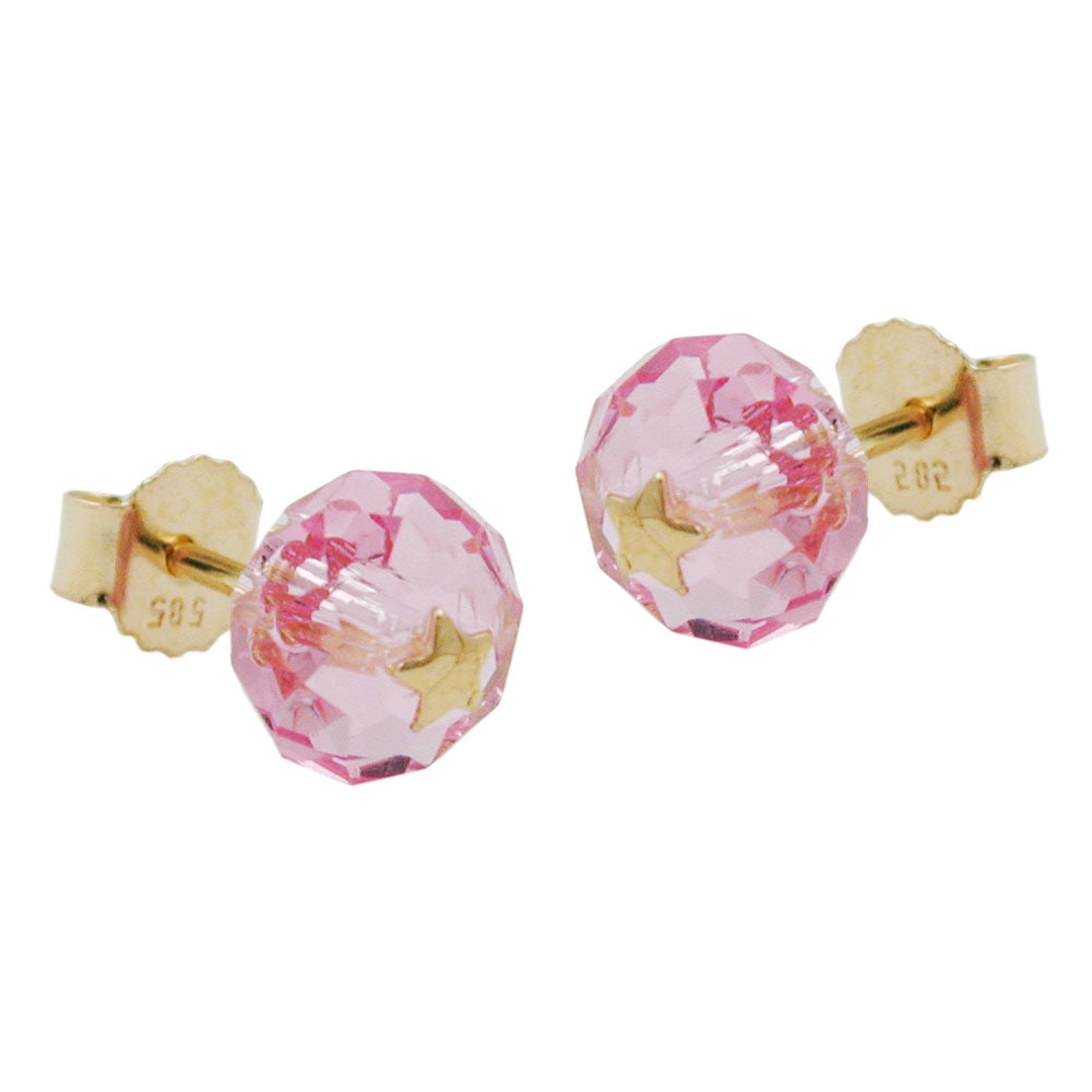 stud earrings crystal pink star 14k gold