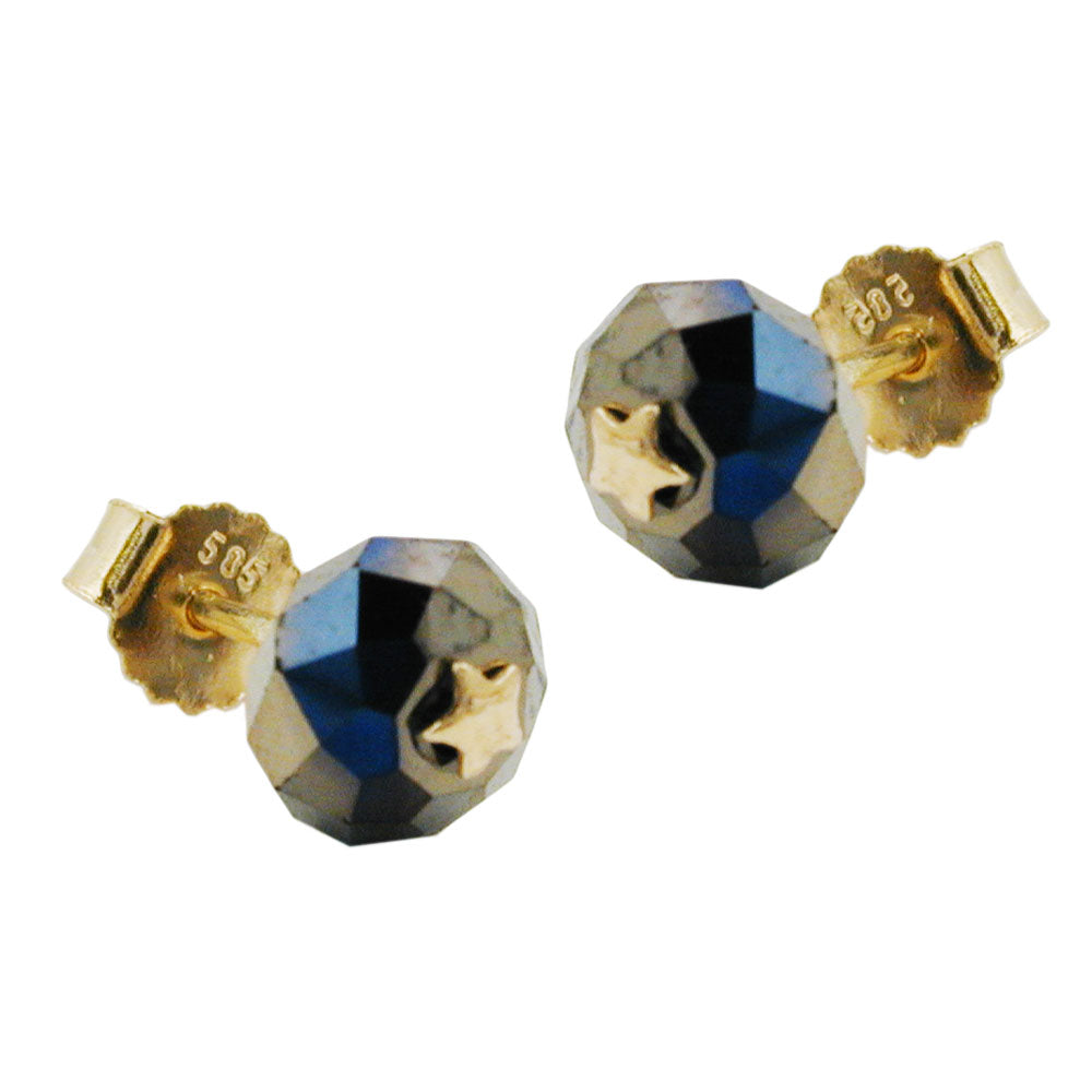 stud earrings crystal black star 14k gold