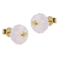 stud earrings 6mm faceted glass bead milky-pink with golden star 14k gold