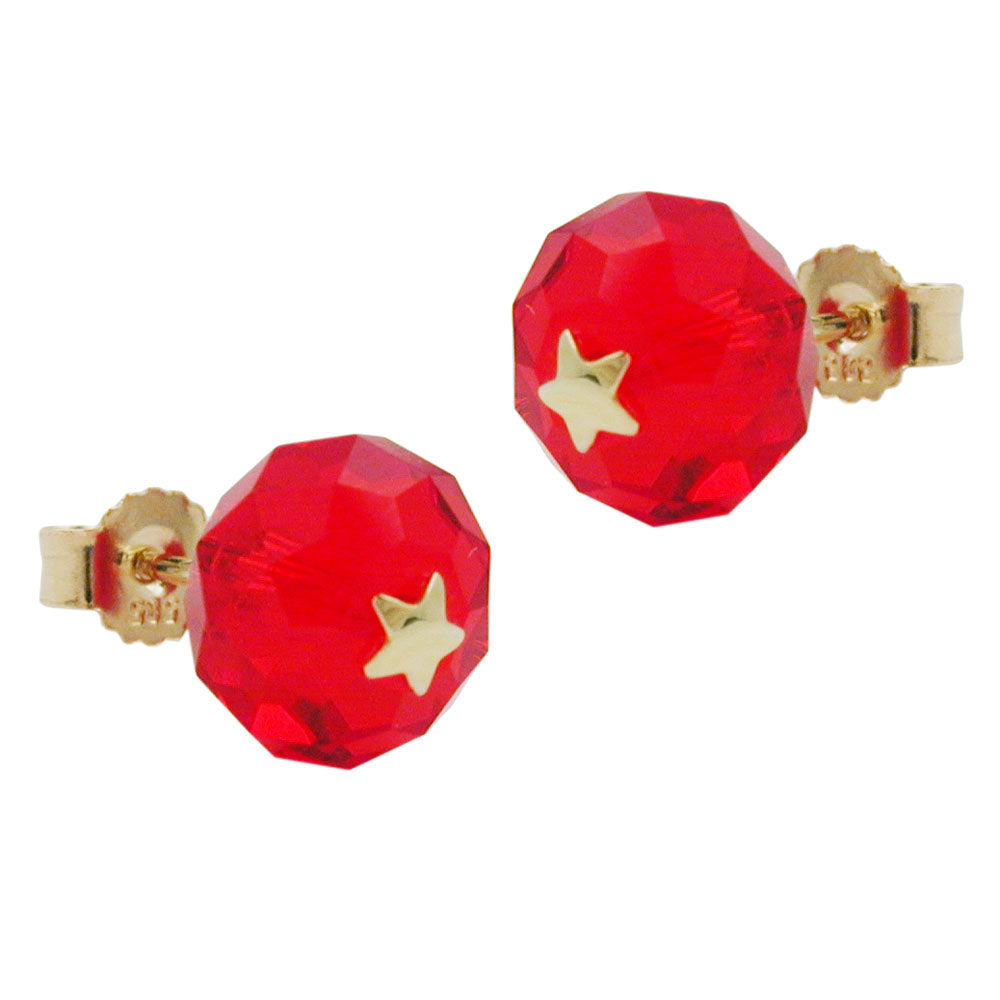 stud earrings crystal red star 14k gold