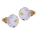 stud earrings 6mm faceted glass bead lavender light purple with star 14kt gold