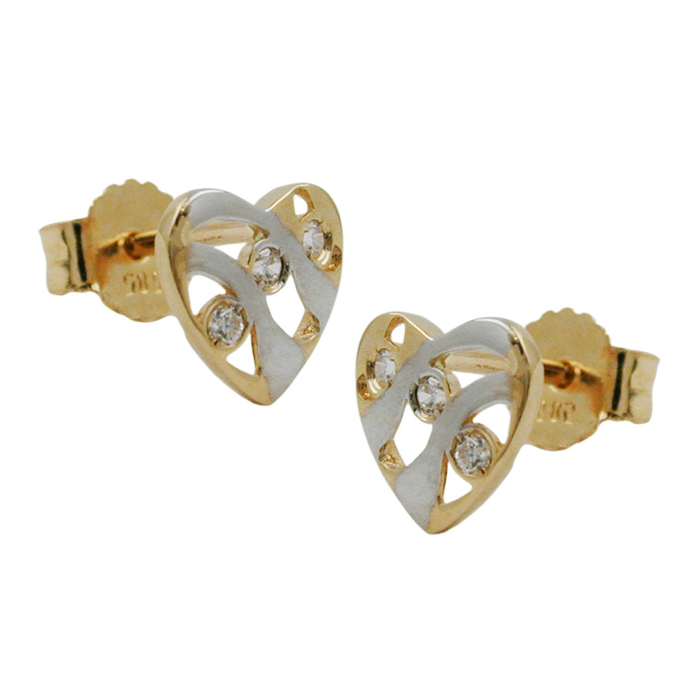 stud earrings bicolour cubic zirconia 14k gold