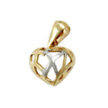 pendant 9mm heart filigree openwork bicolour rhodium plated 9k gold