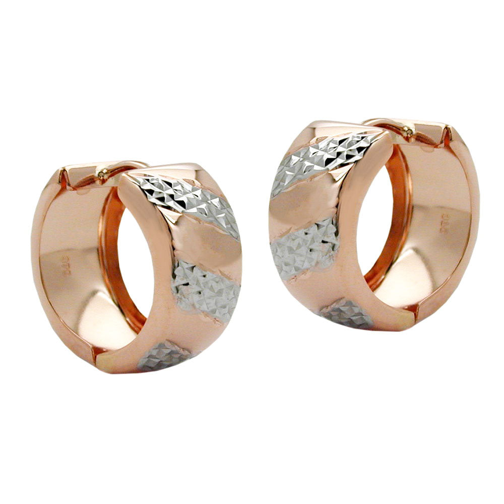 hoop earring 16x8mm hinged bicolor rhodium plated shiny 9k rose gold