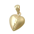pendant 10x10mm heart matte finish diamond cut with branch 9k gold