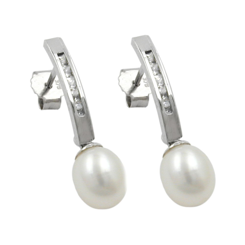 earrings studs pearl 9k white gold