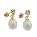 earrings studs pearl/zirconia 9k gold