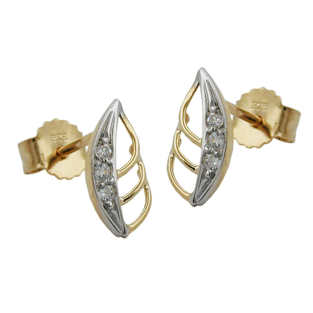 earrings studs leaf bicolor 9k gold