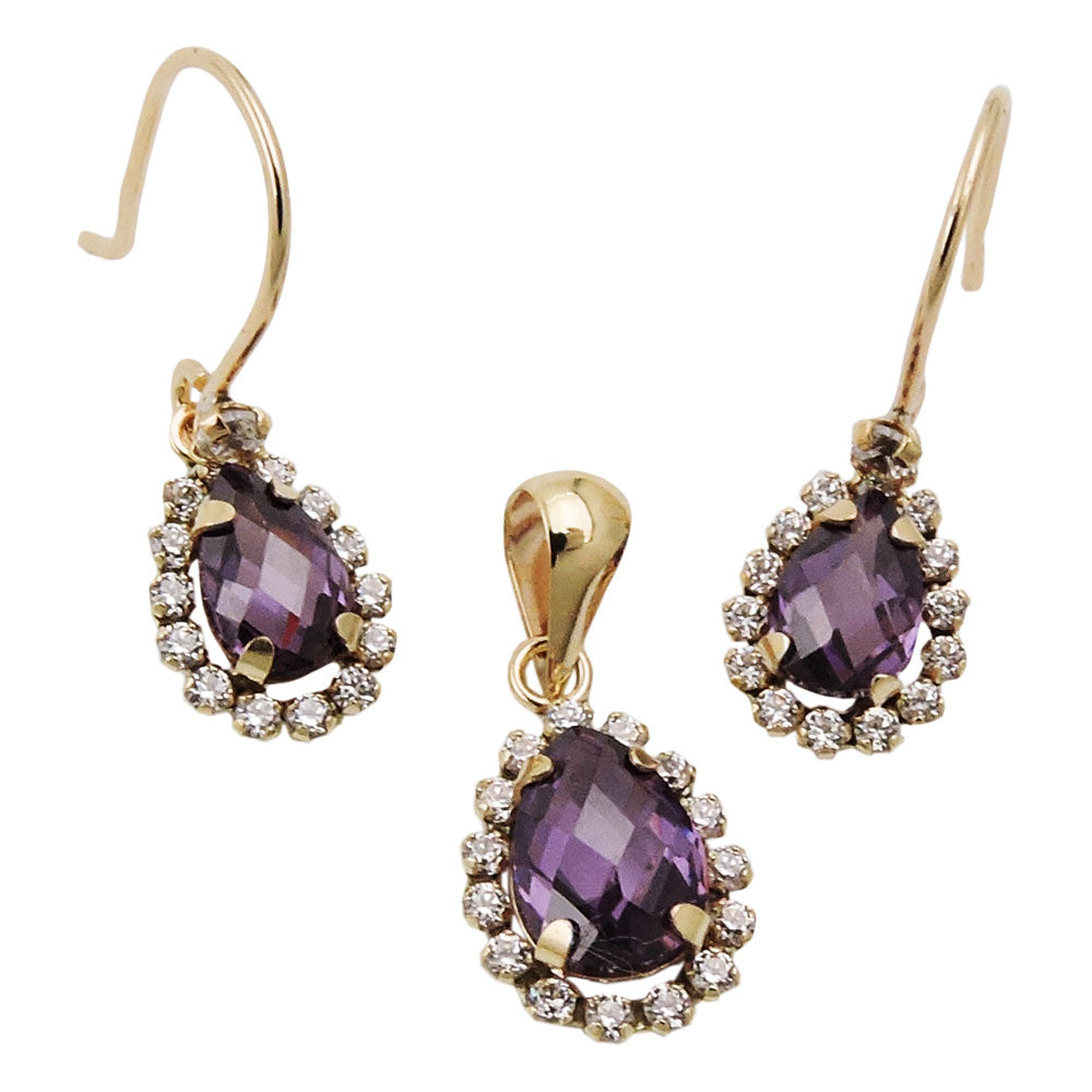 set earring/pendant zirconia 9k gold
