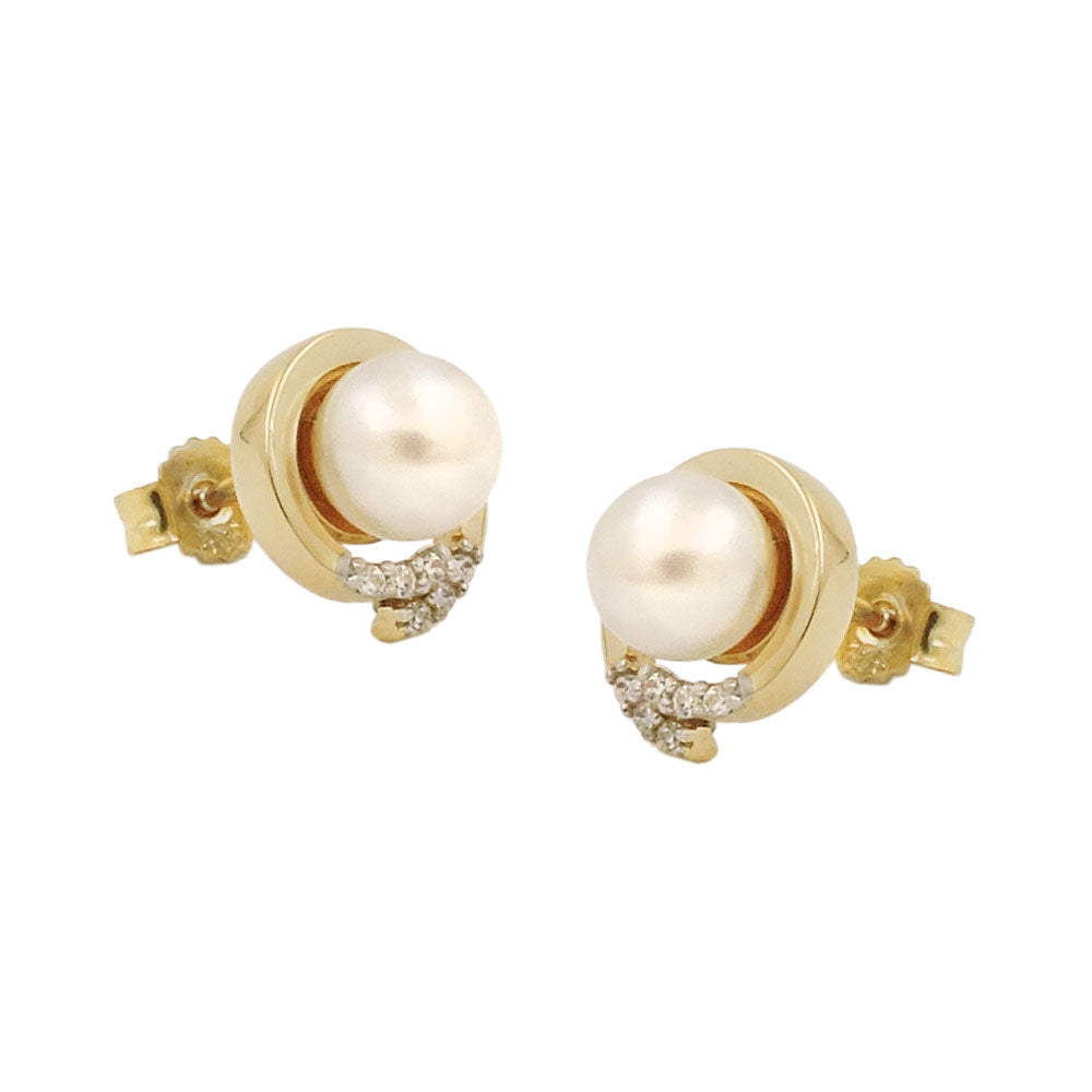 earring studs pearl zirconia 9k gold