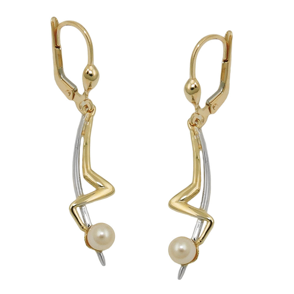 leverback earrings pearl 9k gold