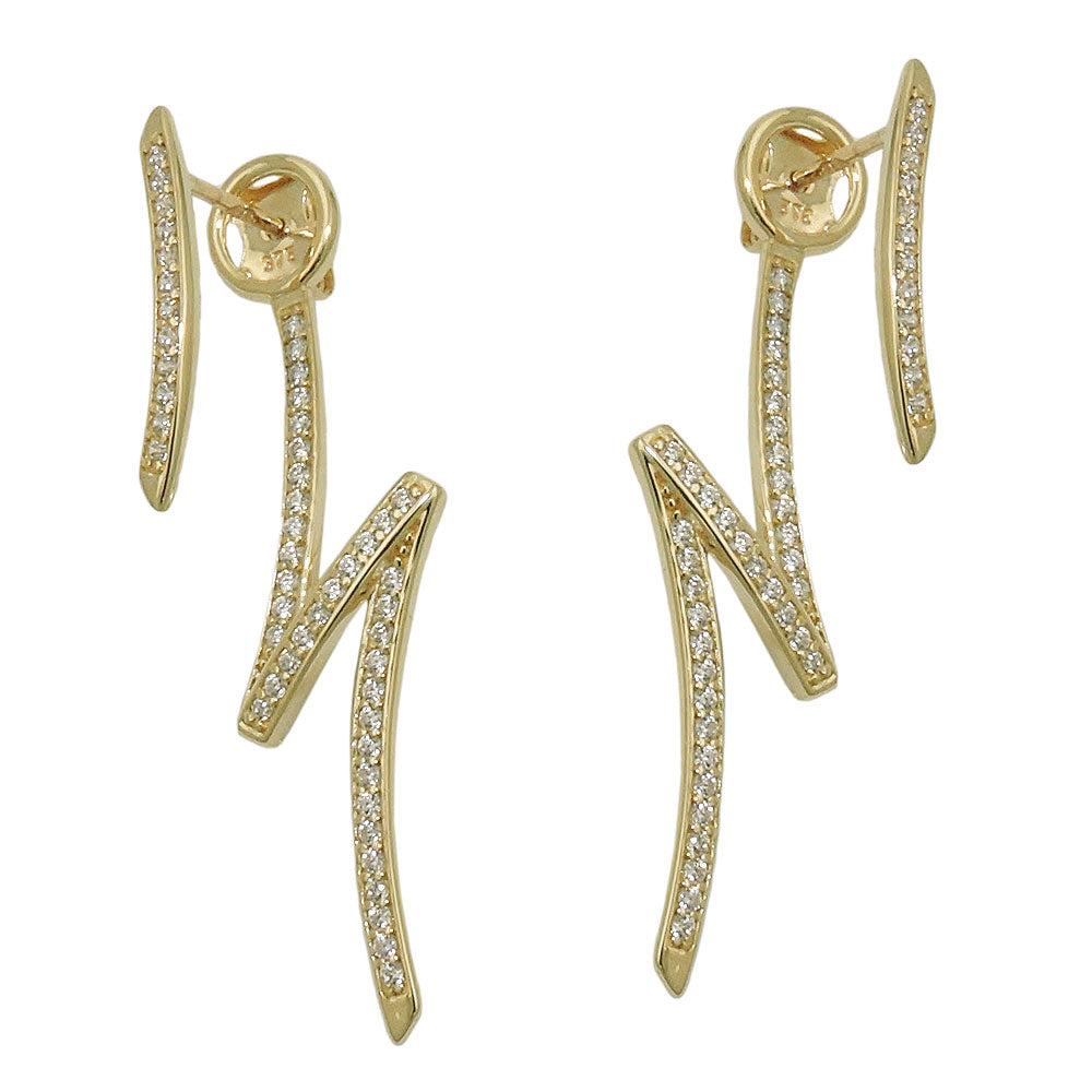 stud earrings 38x2mm lightning two-piece cubic zirconia 9k gold