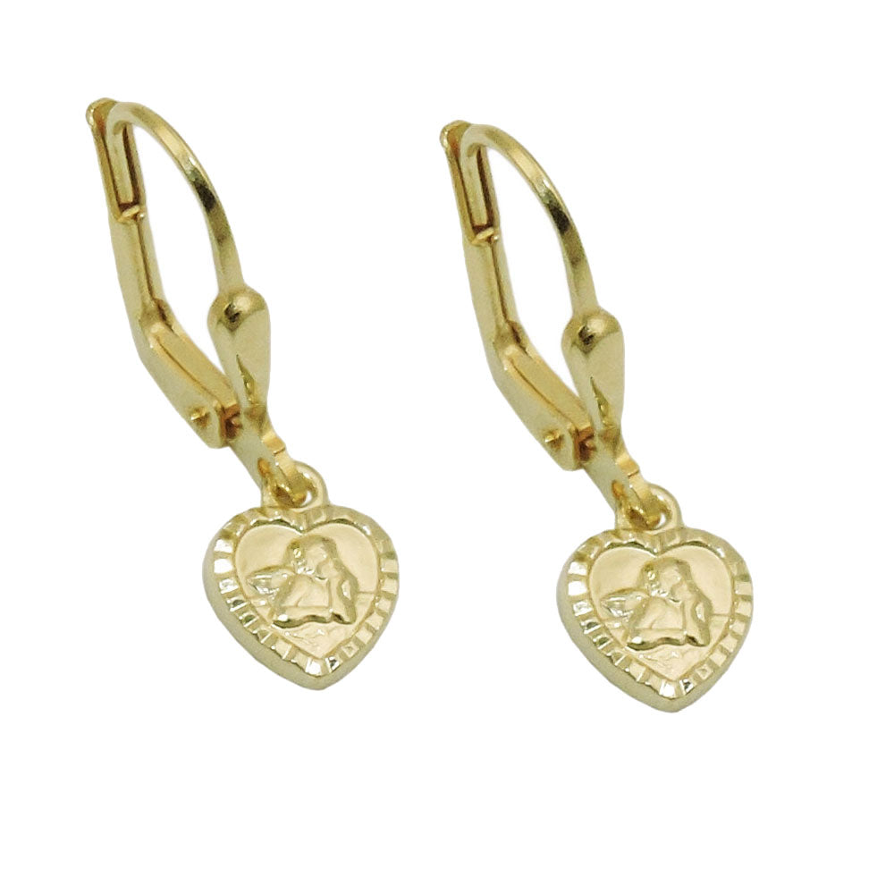 leverback earrings heart angel 14k gold