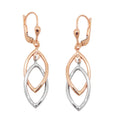 leverback earrings dangles 43x10mm 2 ovals bicolor with white gold 9k rose gold