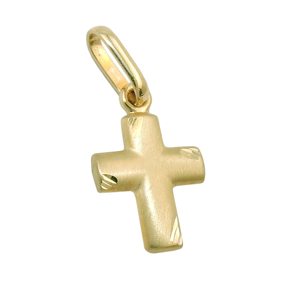 pendant 12x10mm cross matt with diamond cut 9k gold