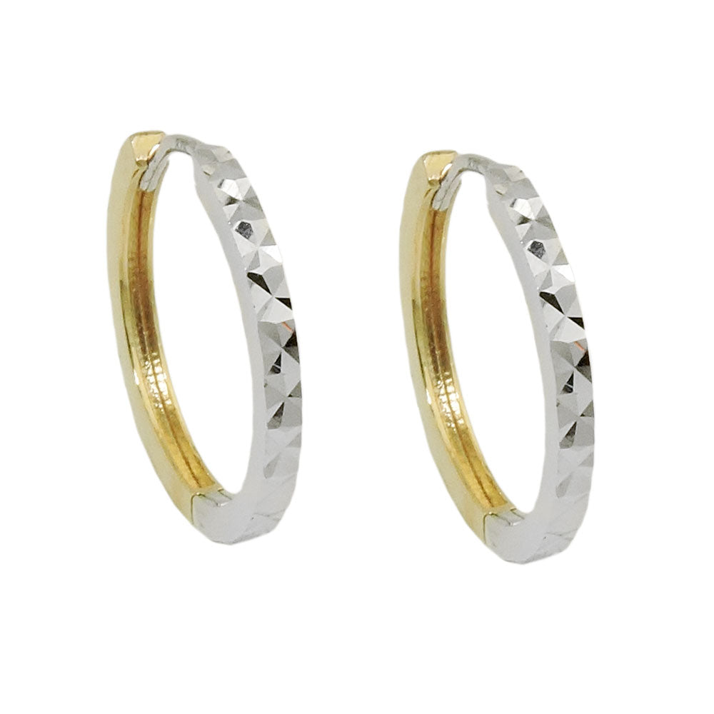 hoop earring 17x2mm hinged bicolor diamond cut 9k gold