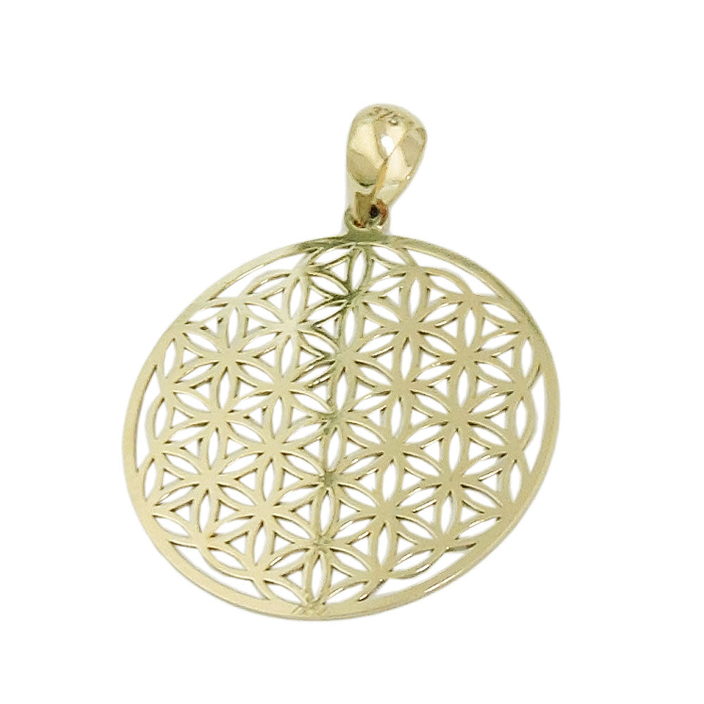 pendant flower of life shiny 9k gold